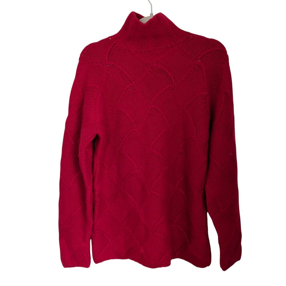Daniel Bishop Women's Sz M 100% Cashmere Thick Red Sweater Crisscross Patch - Picture 4 of 5